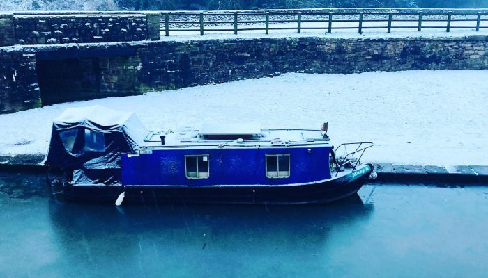 Canal boat in the snow